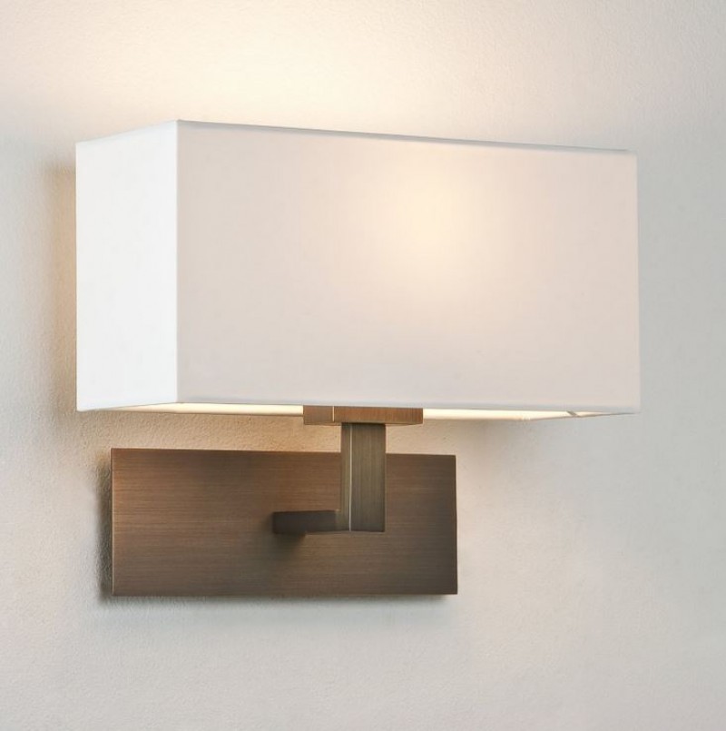 Astro Lighting  0424 Park Lane Bronze Wall Light With White Shade, uses a 60w E14 lamp IP20 Rated (LOW STOCK - PLEASE CALL)